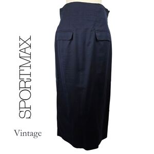 Sportmax Dark Navy High-Waist Maxi Skirt with Flap Pockets